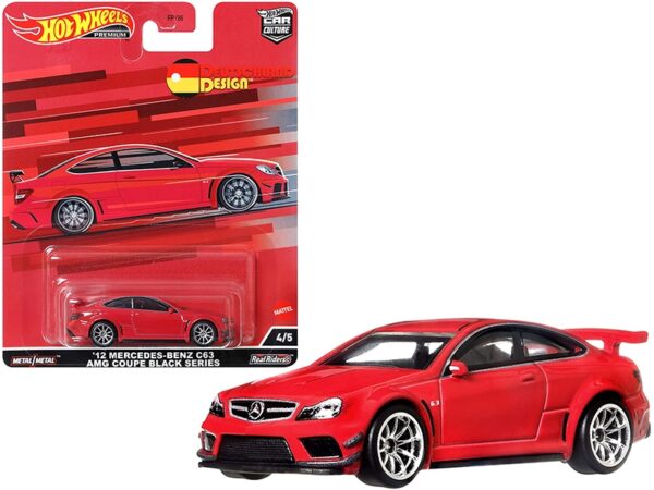 HCJ79-1.jpg 2012 Mercedes Benz C63 AMG Coupe Black Series Red "Deutschland Design" Series Diecast Model Car by Hot Wheels